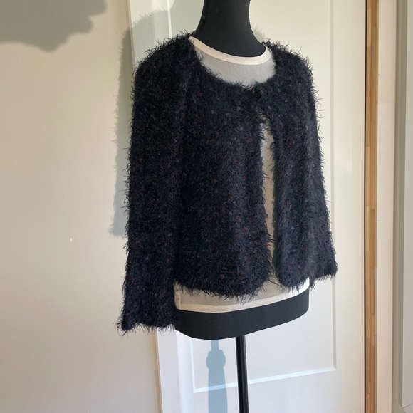 Soft Black Tinsel Knit Cropped Sweater Jacket - Picture 14 of 14